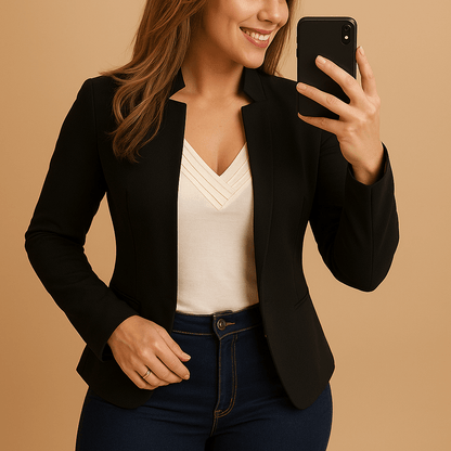 Women's white blazer with lapel collar, perfect lightweight jacket for spring and summer, featuring a stylish design ideal for casual and formal occasions. 0