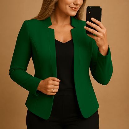 Women's white blazer with lapel collar, perfect lightweight jacket for spring and summer, featuring a stylish design ideal for casual and formal occasions. 2