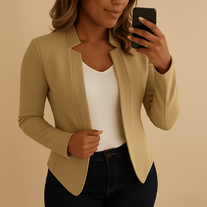 Women's white blazer with lapel collar, perfect lightweight jacket for spring and summer, featuring a stylish design ideal for casual and formal occasions. 3