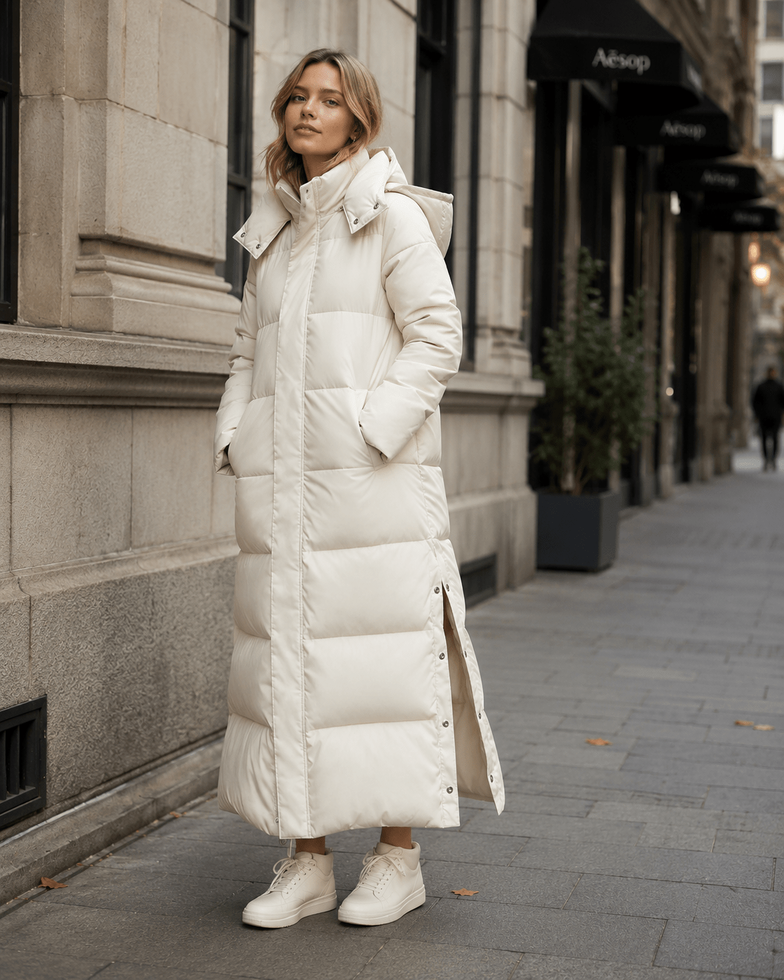 Women's windproof winter jacket featuring an extended length and relaxed fit, designed for durability and warmth in cold weather conditions. 0