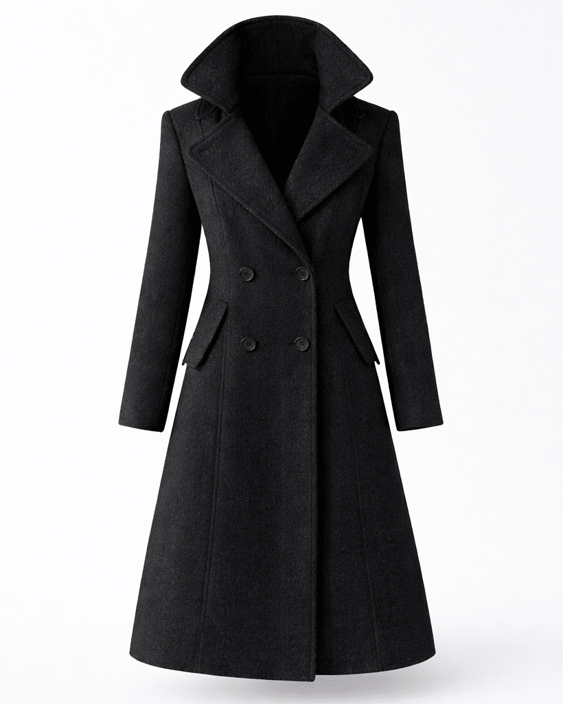 Women's wool coat featuring a classic folded collar, designed for tailored winter styling and versatility in cold weather fashion. 0
