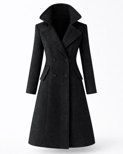 Women's wool coat featuring a classic folded collar, designed for tailored winter styling and versatility in cold weather fashion. 0