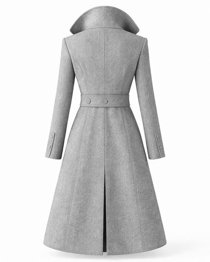 Women's wool coat featuring a classic folded collar, designed for tailored winter styling and versatility in cold weather fashion. 8