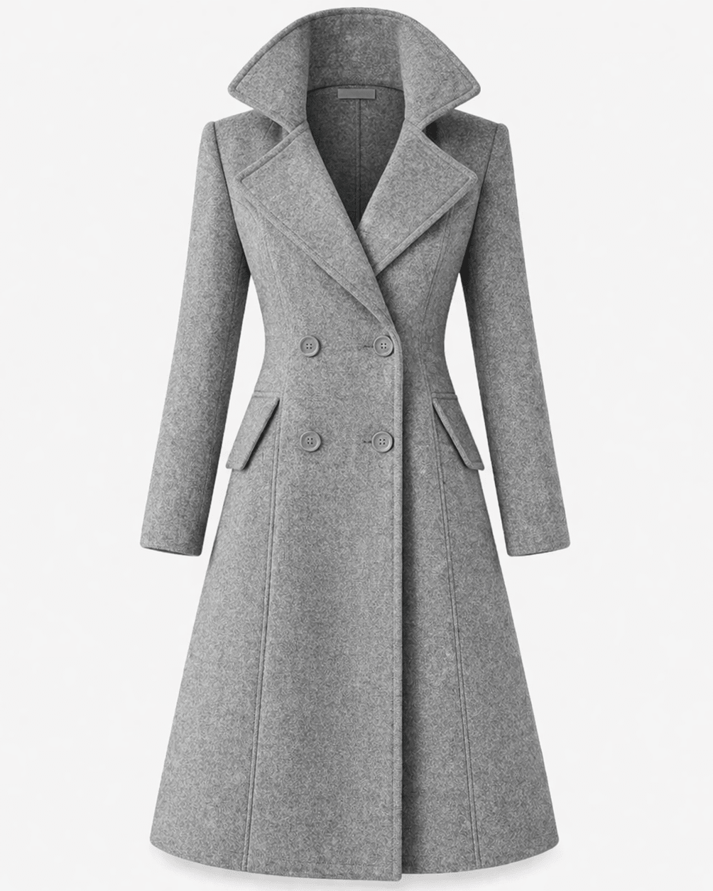 Women's wool coat featuring a classic folded collar, designed for tailored winter styling and versatility in cold weather fashion. 7