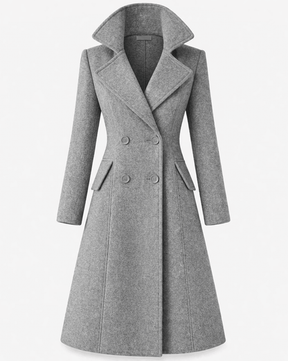 Women's wool coat featuring a classic folded collar, designed for tailored winter styling and versatility in cold weather fashion. 7