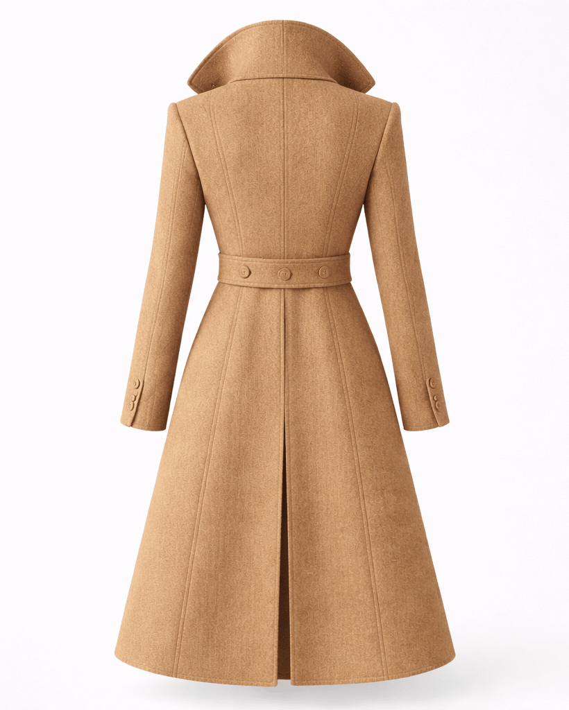 Women's wool coat featuring a classic folded collar, designed for tailored winter styling and versatility in cold weather fashion. 5