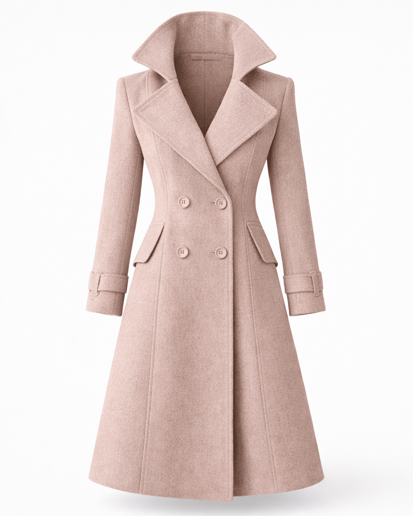 Women's wool coat featuring a classic folded collar, designed for tailored winter styling and versatility in cold weather fashion. 9