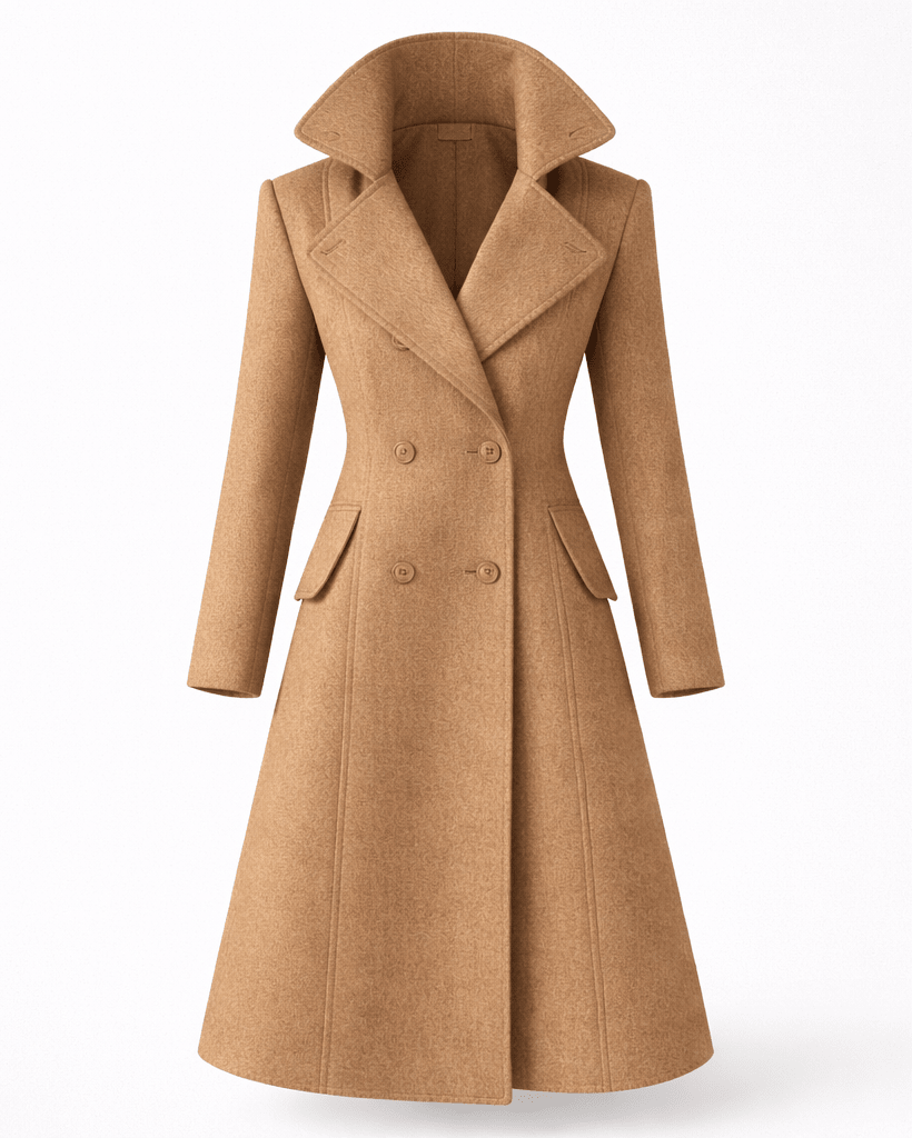 Women's wool coat featuring a classic folded collar, designed for tailored winter styling and versatility in cold weather fashion. 4