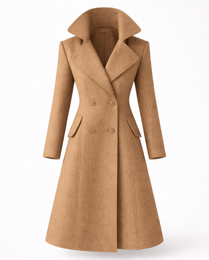 Women's wool coat featuring a classic folded collar, designed for tailored winter styling and versatility in cold weather fashion. 4