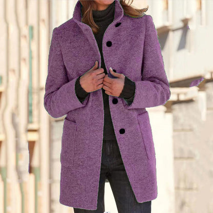 Women's wool coat featuring a tailored fit and timeless button design, perfect for elegant winter outerwear. 3