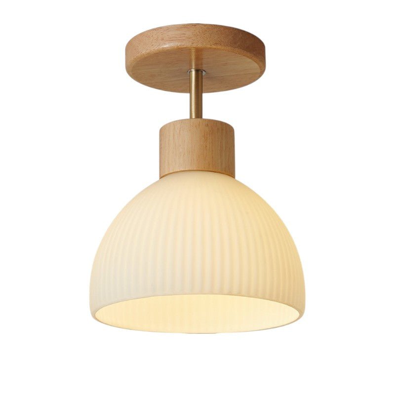 Wooden ceiling lamp featuring a Scandinavian design with LED light emitting a warm white glow, measuring Ø46cm. 4