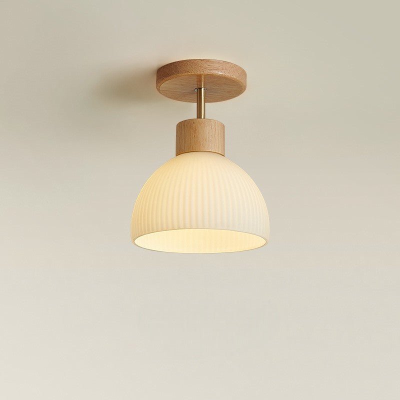 Wooden ceiling lamp featuring a Scandinavian design with LED light emitting a warm white glow, measuring Ø46cm. 3