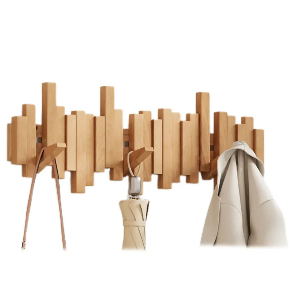 Elegant wooden coat hanger featuring a piano-style design, crafted from rich walnut and beech wood, designed for stylish hall organization. 5