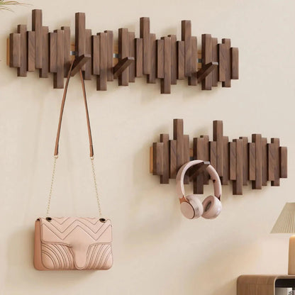 Elegant wooden coat hanger featuring a piano-style design, crafted from rich walnut and beech wood, designed for stylish hall organization. 4