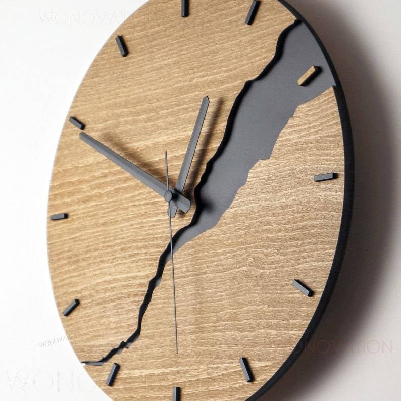 Wooden wall clock with a minimalist design, 30 cm in diameter, featuring rustic high-quality decor for a stylish home accent. 2