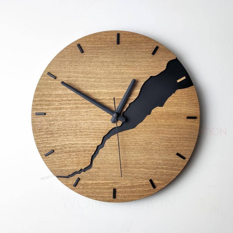 Wooden wall clock with a minimalist design, 30 cm in diameter, featuring rustic high-quality decor for a stylish home accent. 3