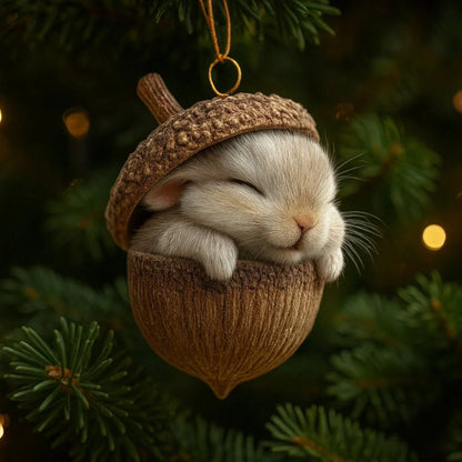 Woodland animal Christmas ornaments featuring acorn designs, available in rabbit, squirrel, owl, fox, cardinal, and hedgehog, perfect for nature 0