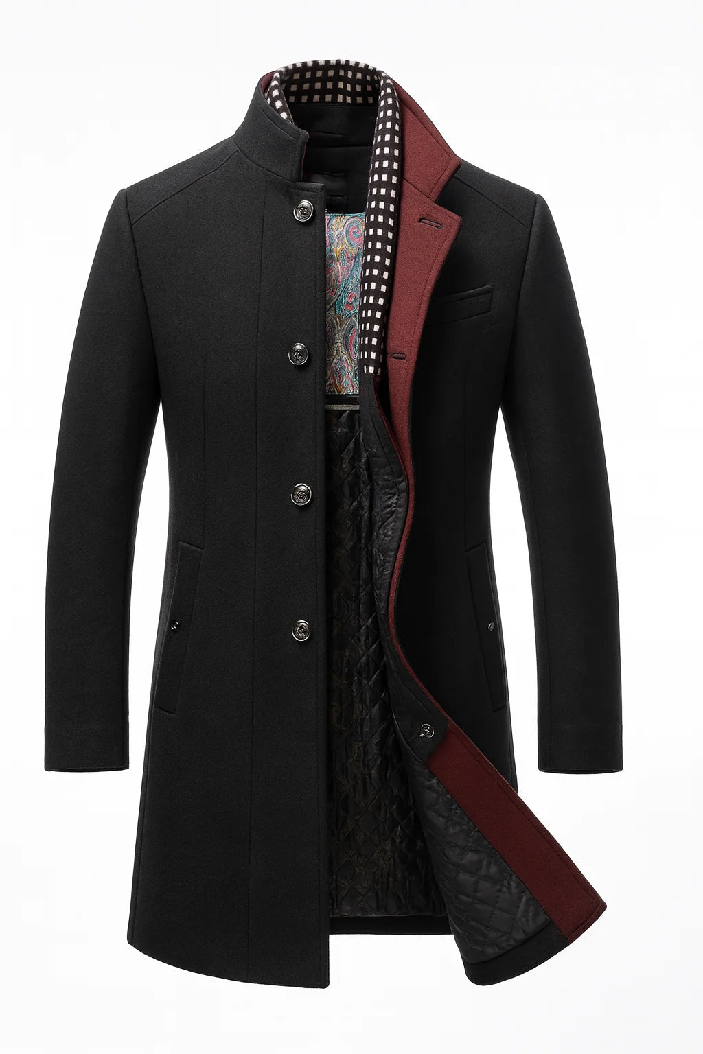 Wool blend overcoat for men with a modern tailored fit, featuring a wrinkle-resistant finish, perfect for stylish winter wear. 2