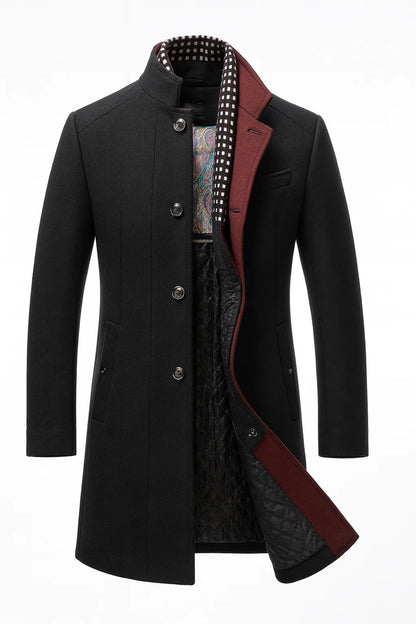 Wool blend overcoat for men with a modern tailored fit, featuring a wrinkle-resistant finish, perfect for stylish winter wear. 2