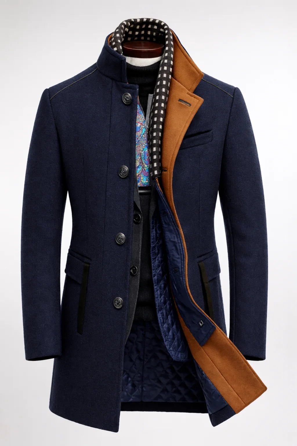 Wool blend overcoat for men with a modern tailored fit, featuring a wrinkle-resistant finish, perfect for stylish winter wear. 0